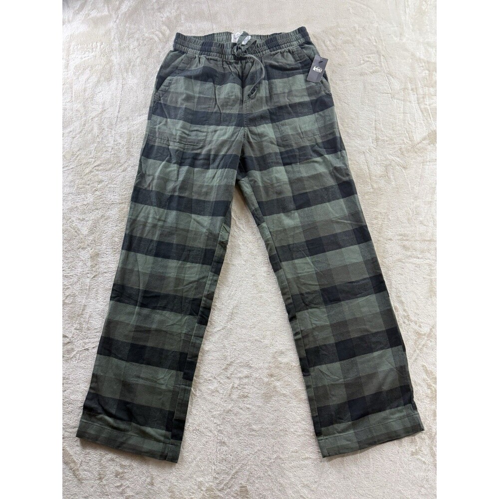 REI Pant Adult Small Green & Black Plaid Pajamas Casual Lounge Flannel Sleep Men
